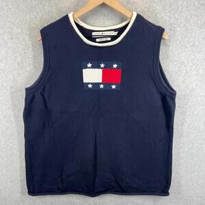 Vtg Y2K Tommy Hilfiger Womens 2X Sweater Vest Americana Preppy Coastal